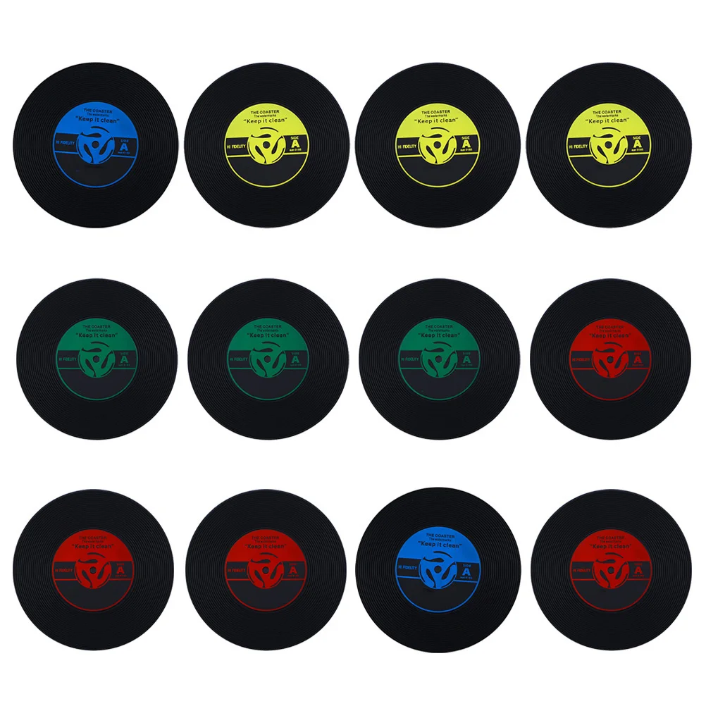 

12Pcs Retro Vinyl Record Design Cup Pads High Temp Resistance Anti Slip Table Mats for 80s Party Home Decor Placemats