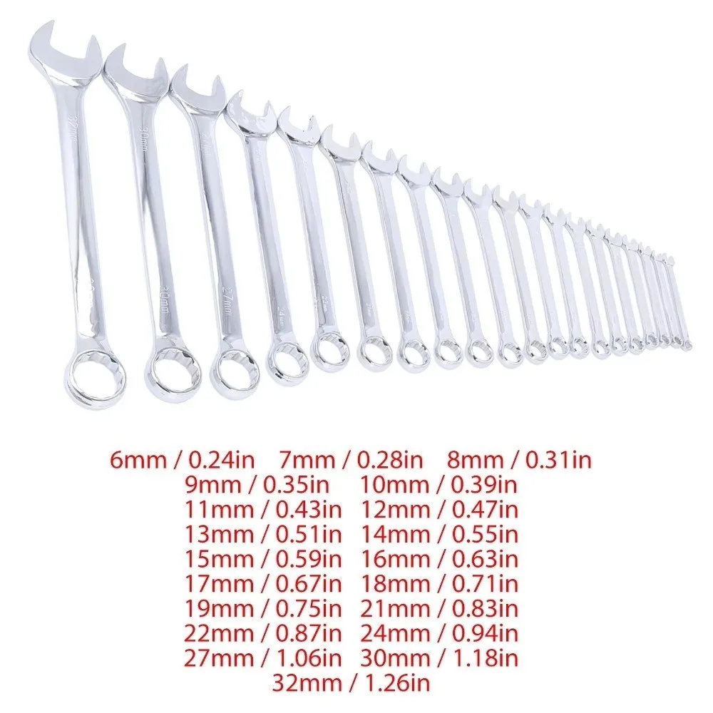 20 Pieces Combination Wrench Set Heat Treated Dual Wrenches Steel Spanner Wrench 6-32mm Range Fork Wrench Set Home Repair