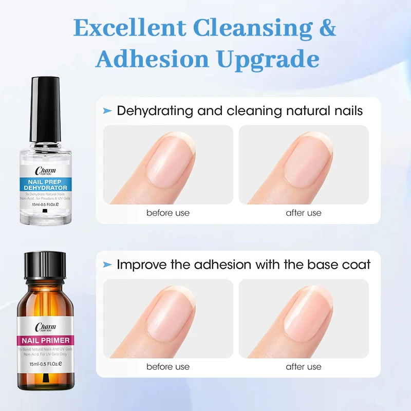 5 pezzi disidratatore naturale per la preparazione delle unghie e Set di Primer senza acidi per unghie con Base Coat e Top Coat Soak Off Gel Nail Art Top Coat Gel