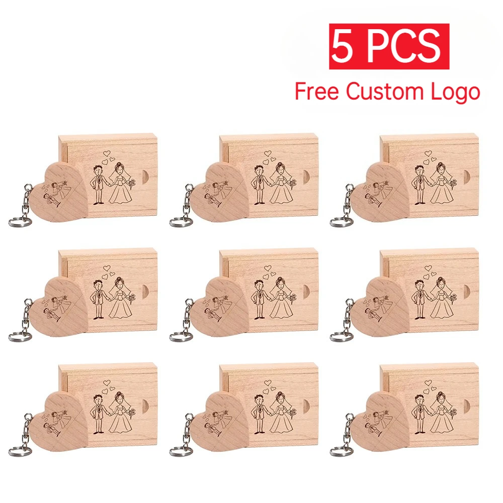 

5 шт./лот, деревянные флешки в форме сердца + коробка, USB-накопитель 2.0, 64 ГБ, 32 ГБ, 16 ГБ, 8 ГБ, 128 ГБ, 4 ГБ, U-диск, подарки для фотографов и на свадьбу