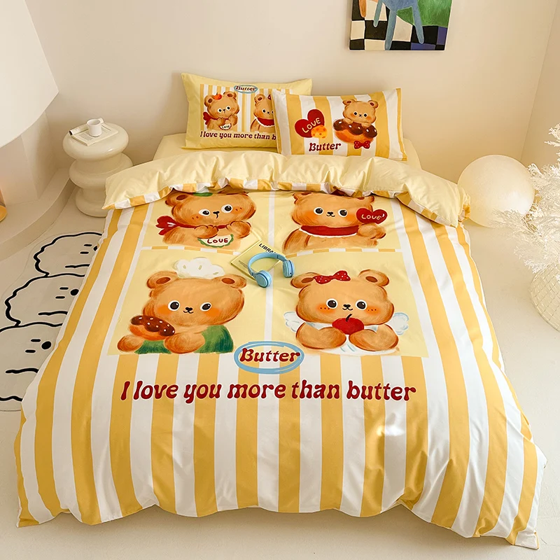 

Children's Bed Four-Piece Set 100% Cotton Quilt Cover Bed Sheets Cartoon Student Dormitory Bed Bed Sheets Three-Piece Set 4