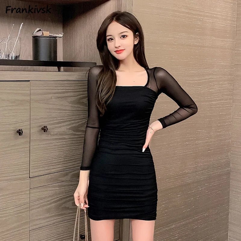 

Slim Dresses Women Mesh Sexy Spring Autumn European Style Chic High Street Ladies Mini Party Advanced Elegant Prevalent Hip Hop