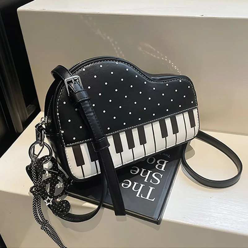 

Japanese Piano Key Crossbody Bag,Jk Lolita Girls Adjustable Shoulder Strap Sling Bag,Contrast Color Polka Dot Commuter Purse