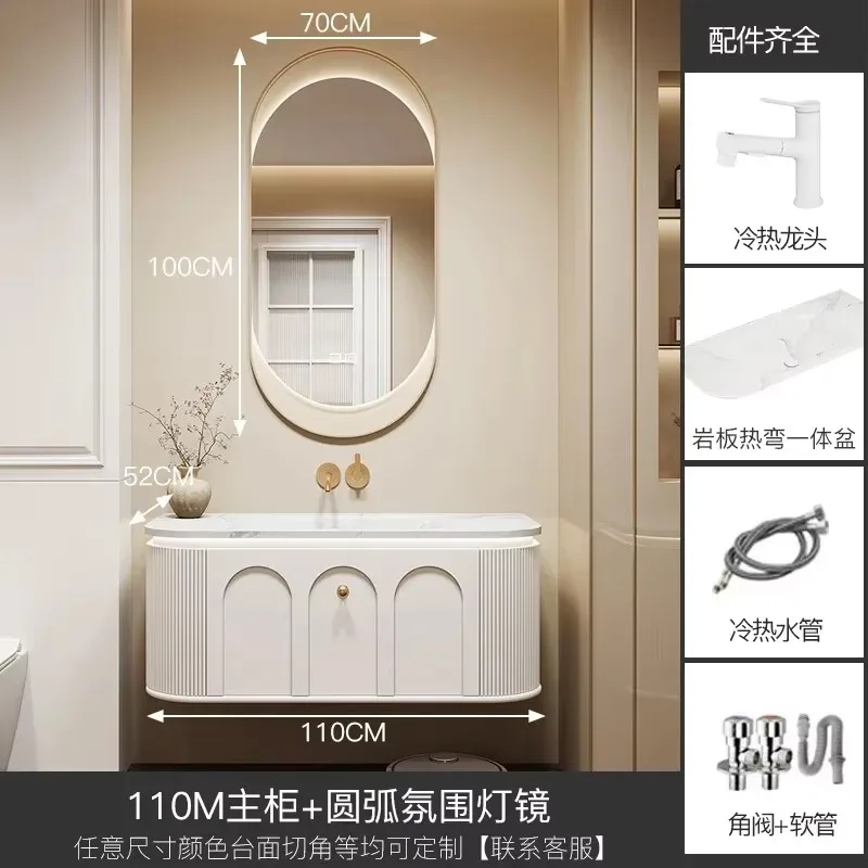 YU-13 Bathroom Cabinet Combination Stone Plate Corian Whole Washbin Cream Style Washstand Hand Washbasin