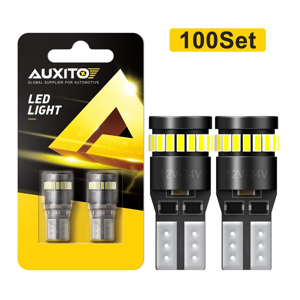200Pcs AUXITO W5W T10 LED CANBUS No Error 12V 24V Super Bright 6000K Car Interior Side Light 194 168 LED Lamp Auto Bulb White