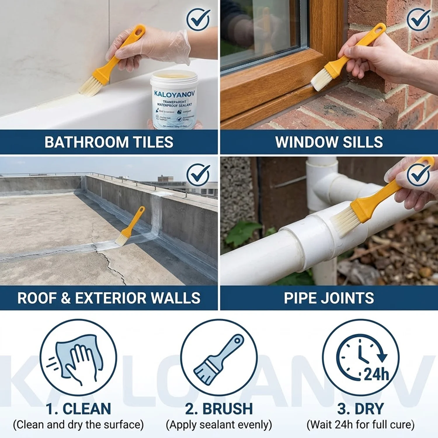 Clear Invisible Waterproof Sealant Liquid, Anti-Leak Repair Glue Coating for Roof, Bathroom, Tile & Exterior Wall, Brush (1000g)