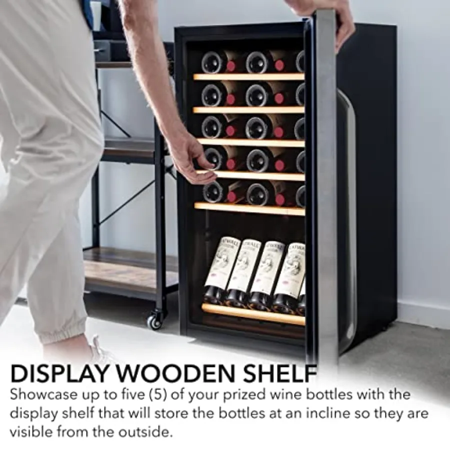 34 Bottle Freestanding Stainless Steel Wine Refrigerator with Display Shelf and Digital Control Gray