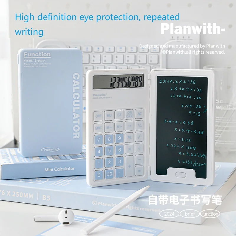 Planwith Multifunctional Calculator, Eye Protection 5-inch Wlectron Writing Clipboard,12 Digit Large Button Foldable Stationery