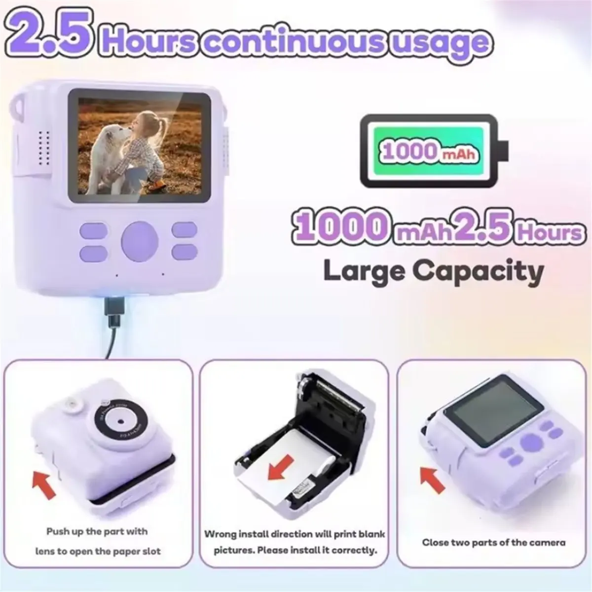 【~ New A88T】Children'S Instant Printing Camera Cartoon Smart Toy DIY HD SLR 1080P Digital Camera, Thermal Printing Camera