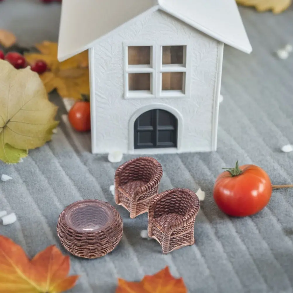 

1Set Wicker Furniture Miniature Rattan Chair Table Handmade Creative Play Dollhouse Dining Room Decoration Vintage Tiny Home