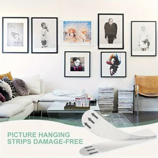 42Pcs Heavy Duty Picture Frame Mounting Strips, No Drill Self-Adhesive Hooks Removable Without Wall Damage, Residue-Free Glue Wa