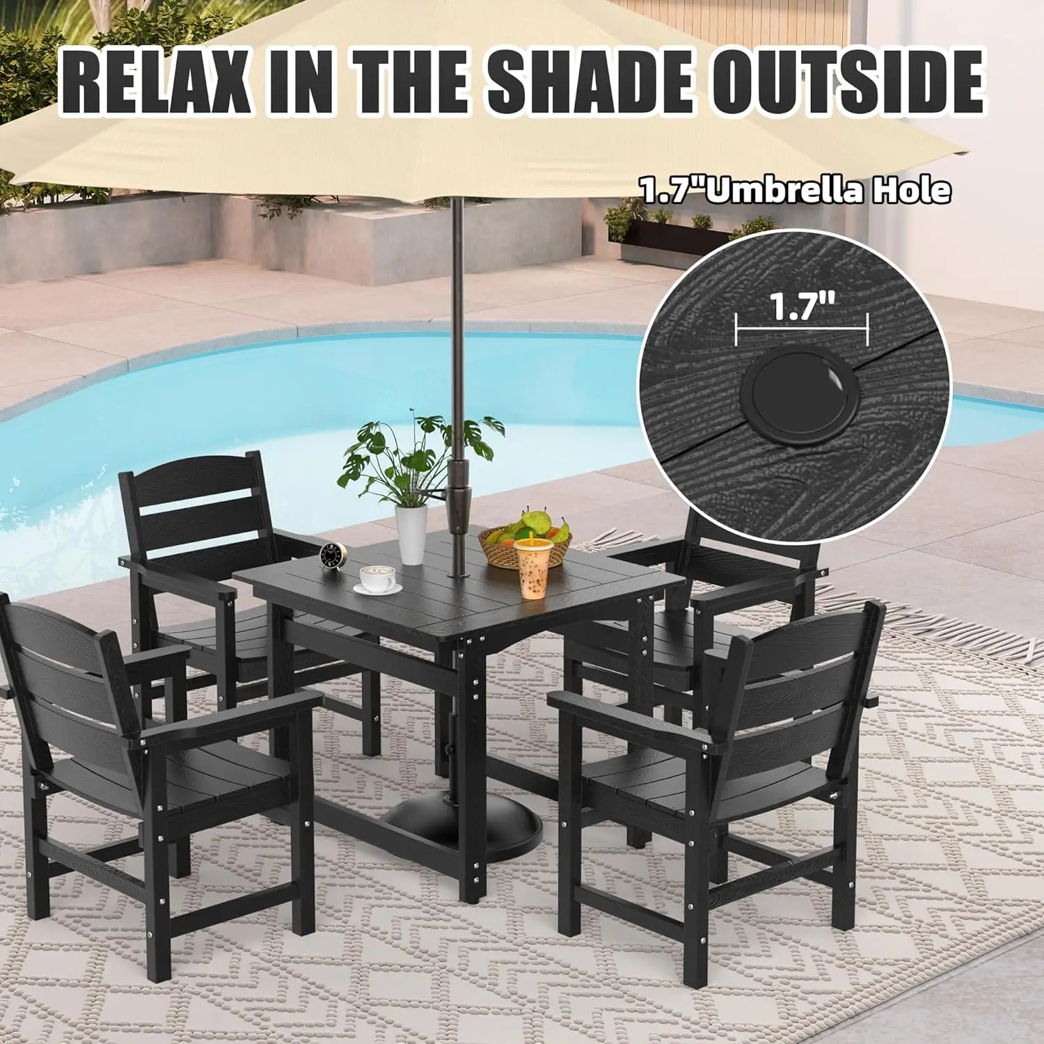 3 Piece Weatherproof HIPS Patio Dining Set 2 Person   and Chairs with Umbrella Hole Customized for Outside Deck Backyard Por