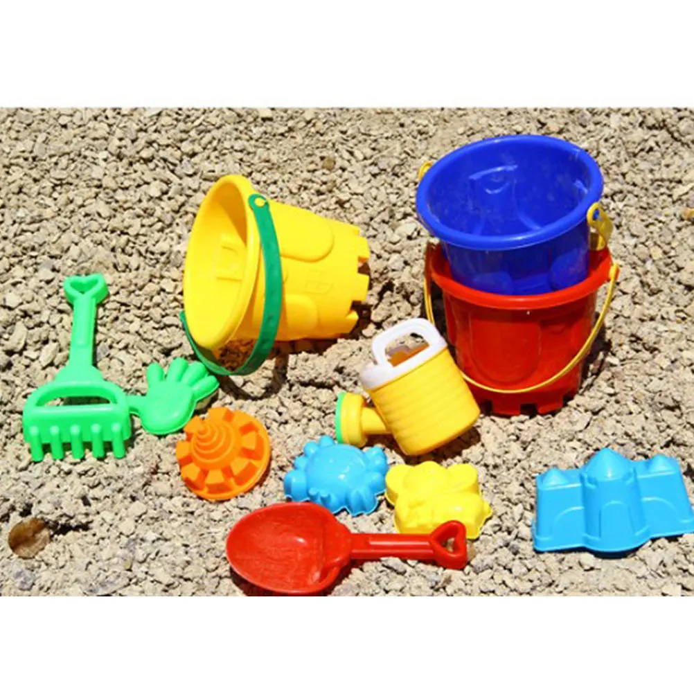 9Pcs Premium Plastic Beach Playset for Kids Sand Tools Set with Cartoon Molds Bucket and Sand Mold Kits Ideal for Beach Sandbox