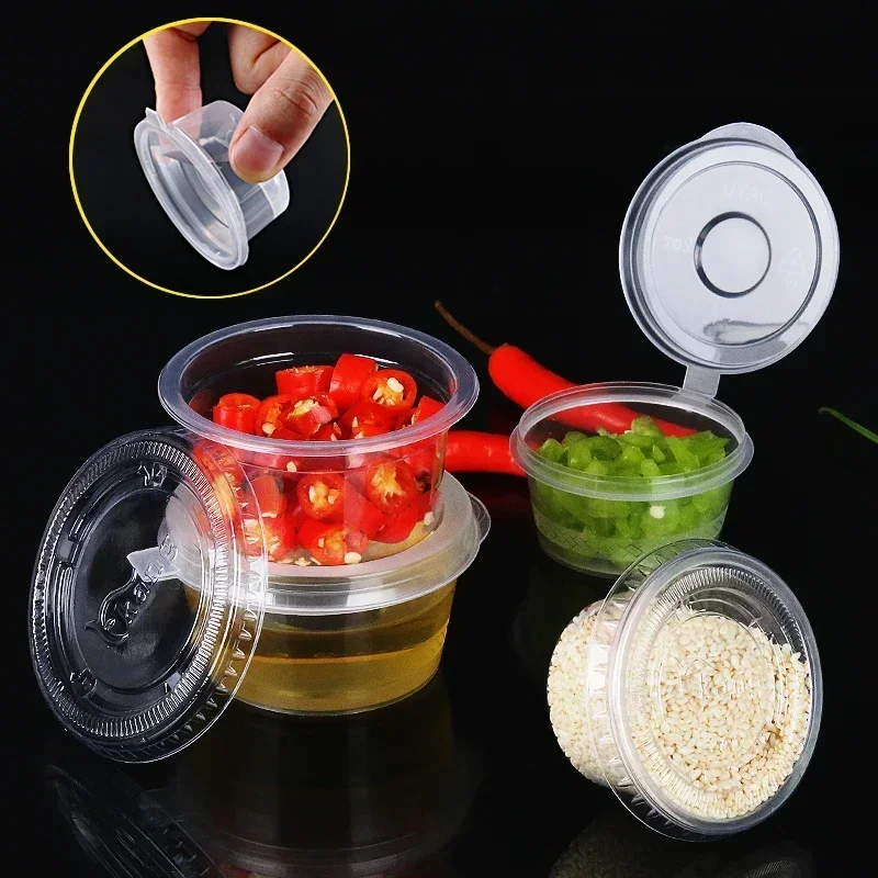 100pcs Food Grade Disposable Sauce Box 25/35/75 100ml One-piece Box with Transparent Lid Circular Takeout Sealed Bento Sauce Cup