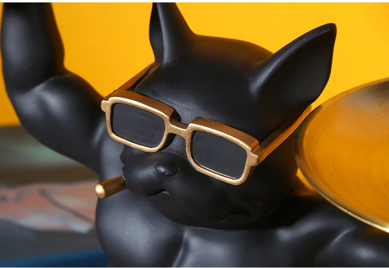 ERMAKOVA Harz Coole Französische Bulldogge Tablett Skulptur Kong Fu Figur Halter Home Art Esstisch Büro Schreibtisch Eingangsbereich Regal Dekor – Detail 6
