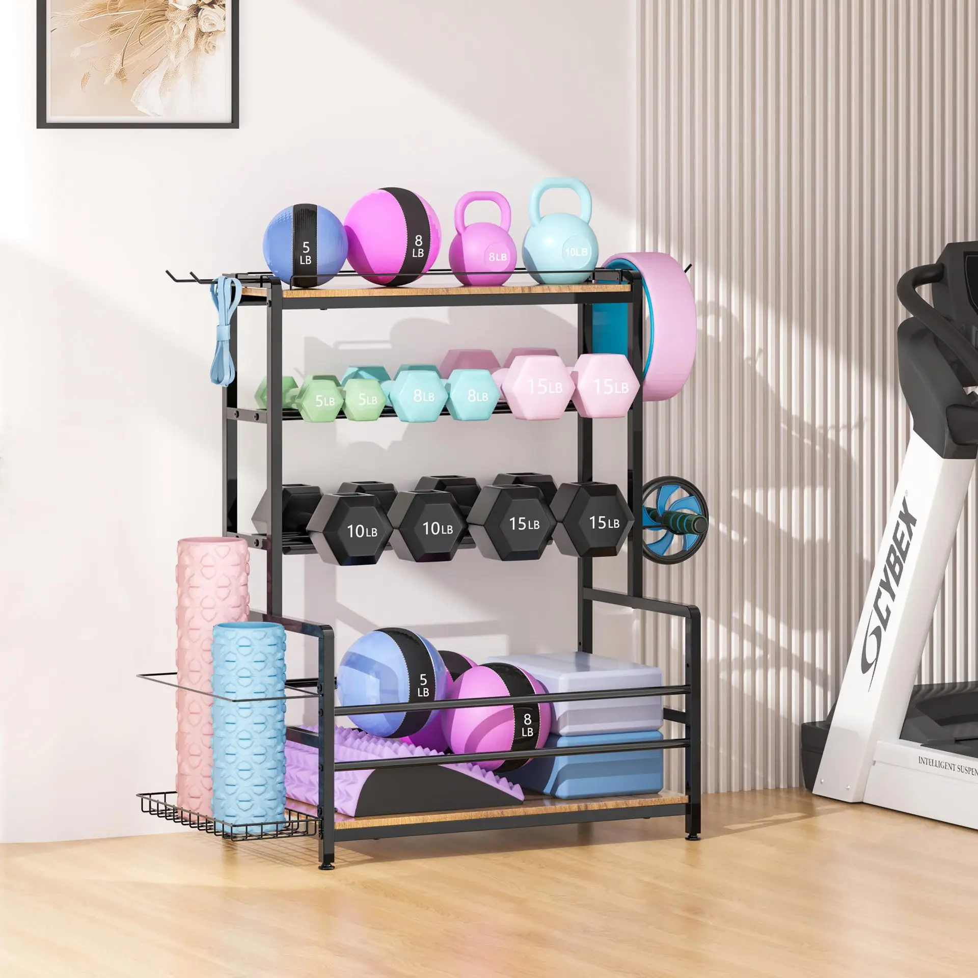#Metal Cross-border Fitness Equipment Storage Rack Four-Tier Floor Design for Organizing Yoga Mats Dumbbells Foam Rollers