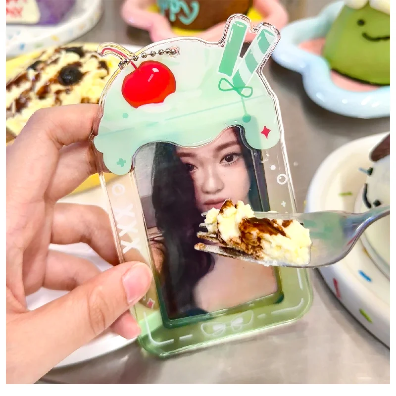 Kawaii 3 inch Kpop Photocard Holder ice cream Photo Card Holder Bag Pendant School Stationery