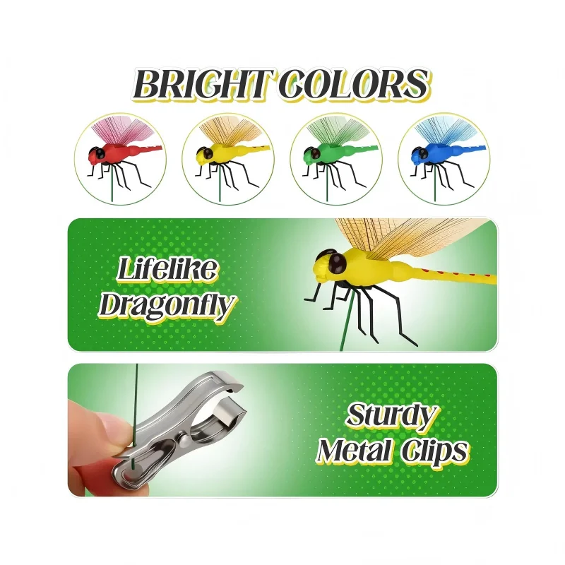 

Colorful 3D Dragonfly Set of 12 dragonfly clip decorations Life-size insect figurines Decorative ornaments Suitable for gardens