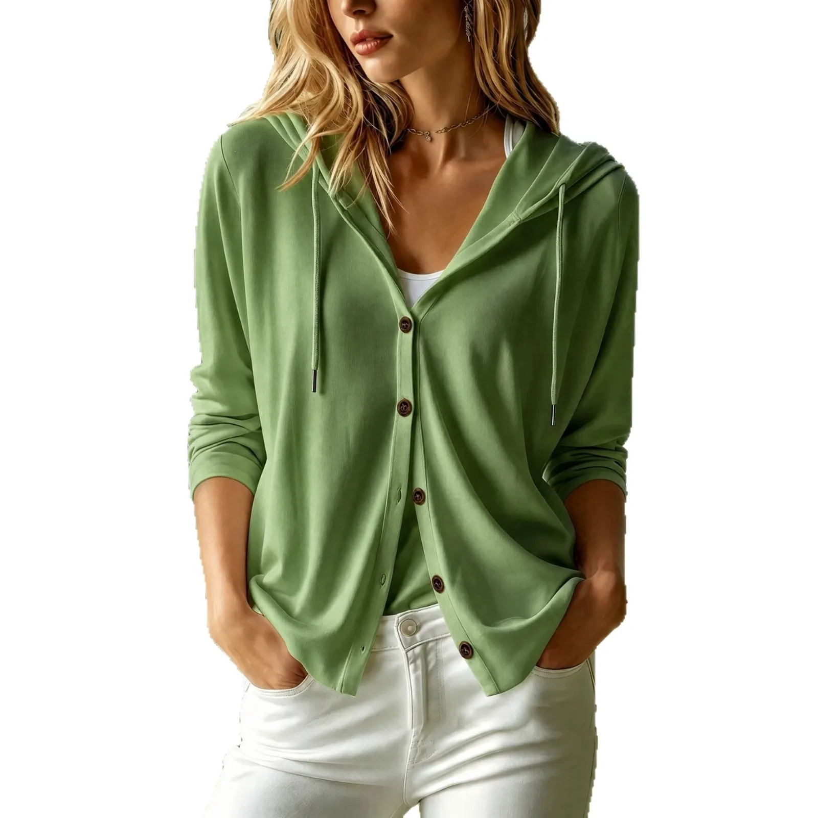 Loose Fit Long Sleeve Hoodie with Cardigan V Neck Casual Street Style Regular Sleeve Autumn Travel Beach Women Sweatshirts