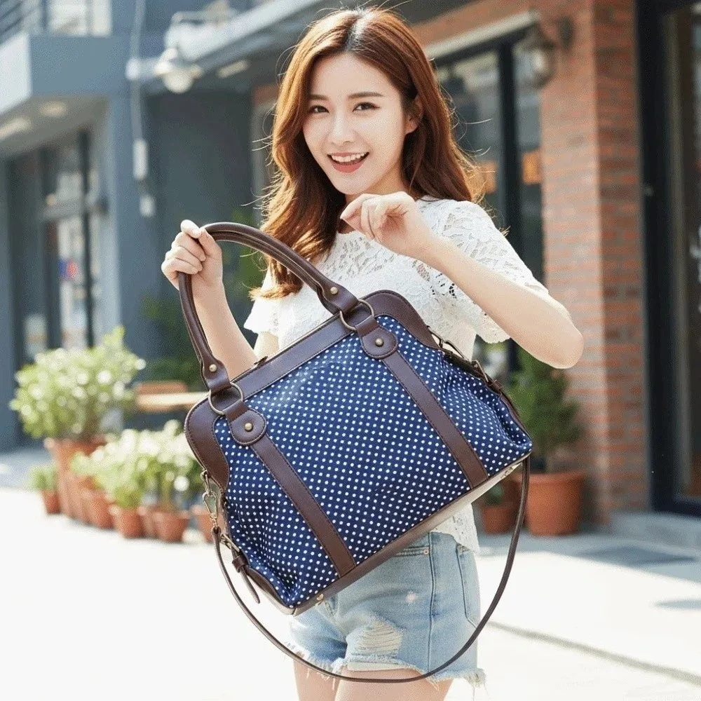 Spacious Polka Dot Tote Durable Lightweight Vintage Shoulder Bag Versatile Multi Pocket Classic Office Satchel School Teachers