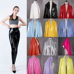 Mirror Glossy 4 Sides Stretch PU Leather Fabric By The Meter for Pants Clothing Dresses Sewing Plain Waterproof Cloth Soft Black