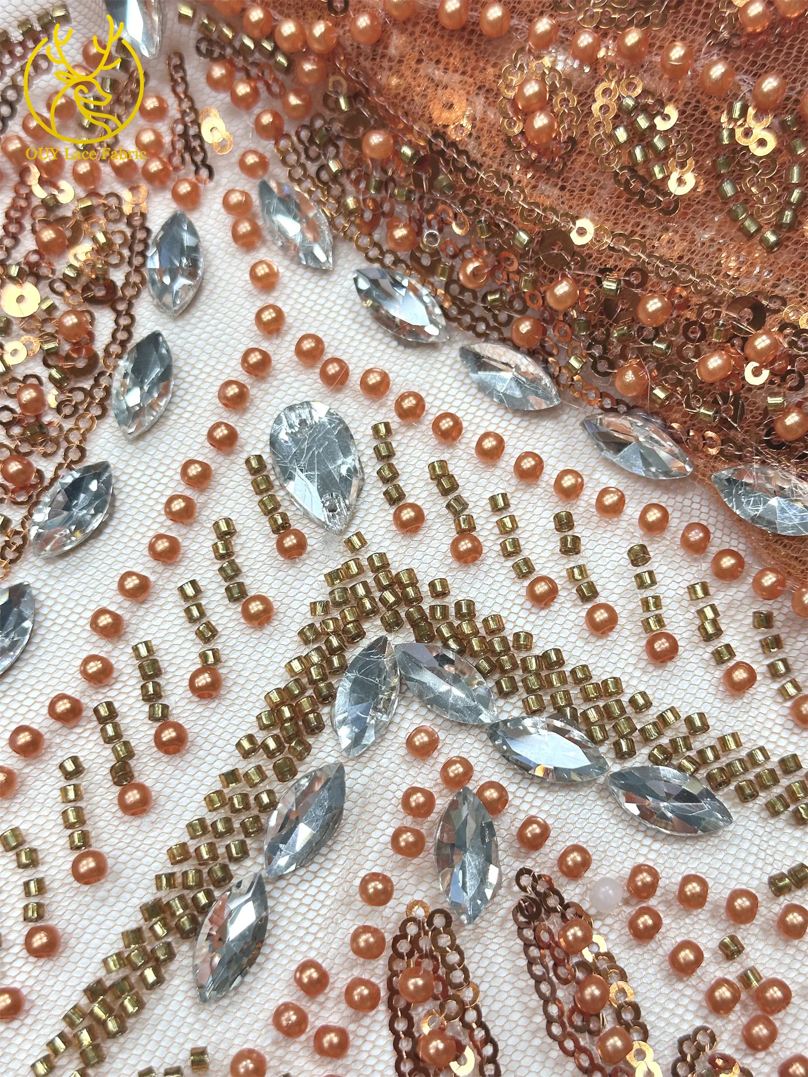 2026 Neues Design Afrikanischer Perlen-Diamant-Spitzenstoff Französischer Nigerianischer Pailletten-Tüll für Damen Partykleid Dekoration Nähen – Detail 21