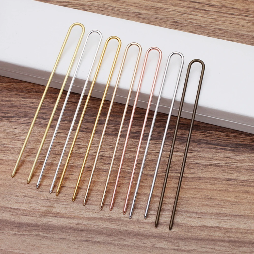 REGELIN Raw Brass Rose Gold Color Hair Sticks U shape Hair Pins Blank Base Setting 10pcs/lot 2mm*120mm For Women Jewelry Bulks