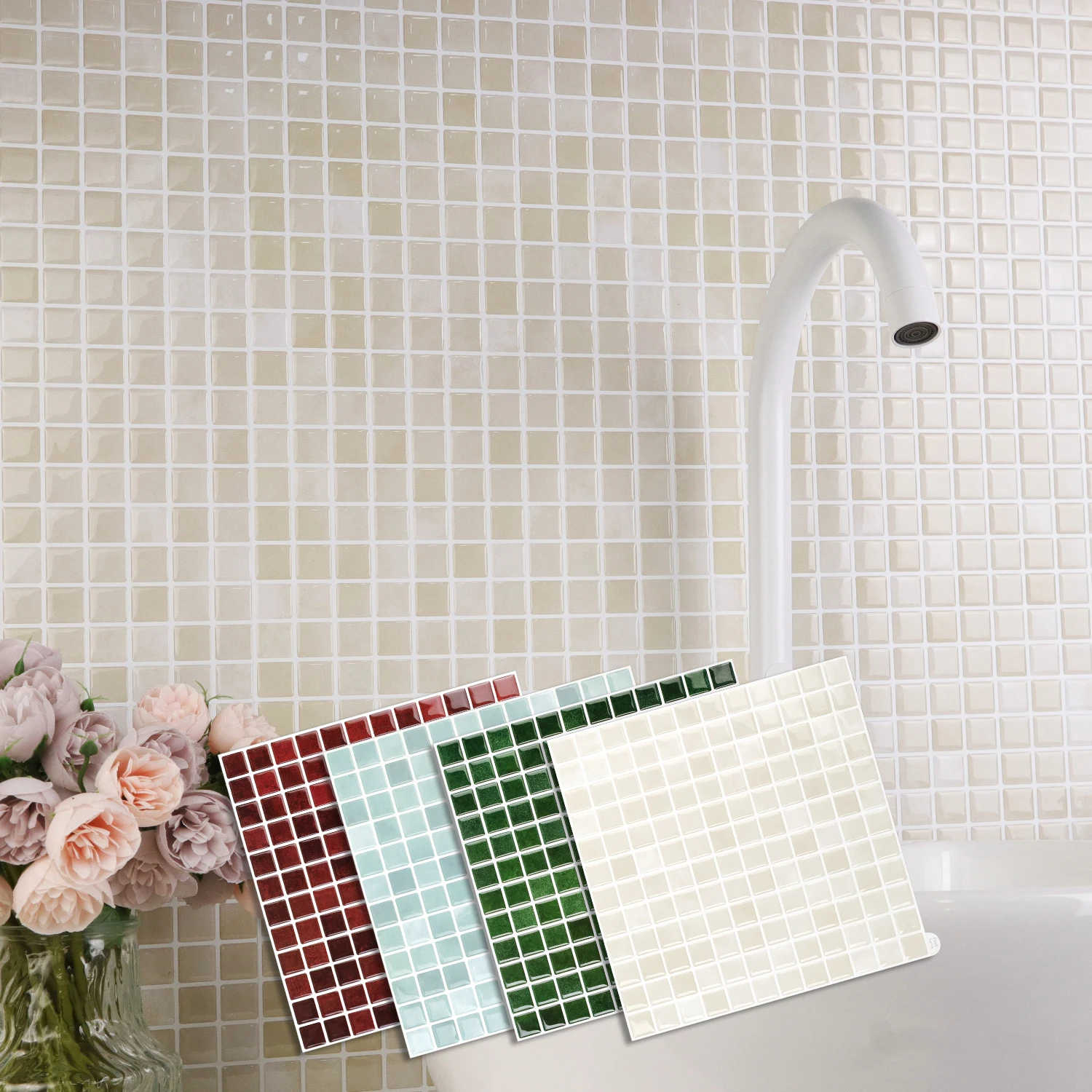 Color10/20pcs Mosaic Brick Wall Sticker 3d Patterned Vinyl Tiles Marble Textured Surface Wallpaper For Bathroom Home Decoration