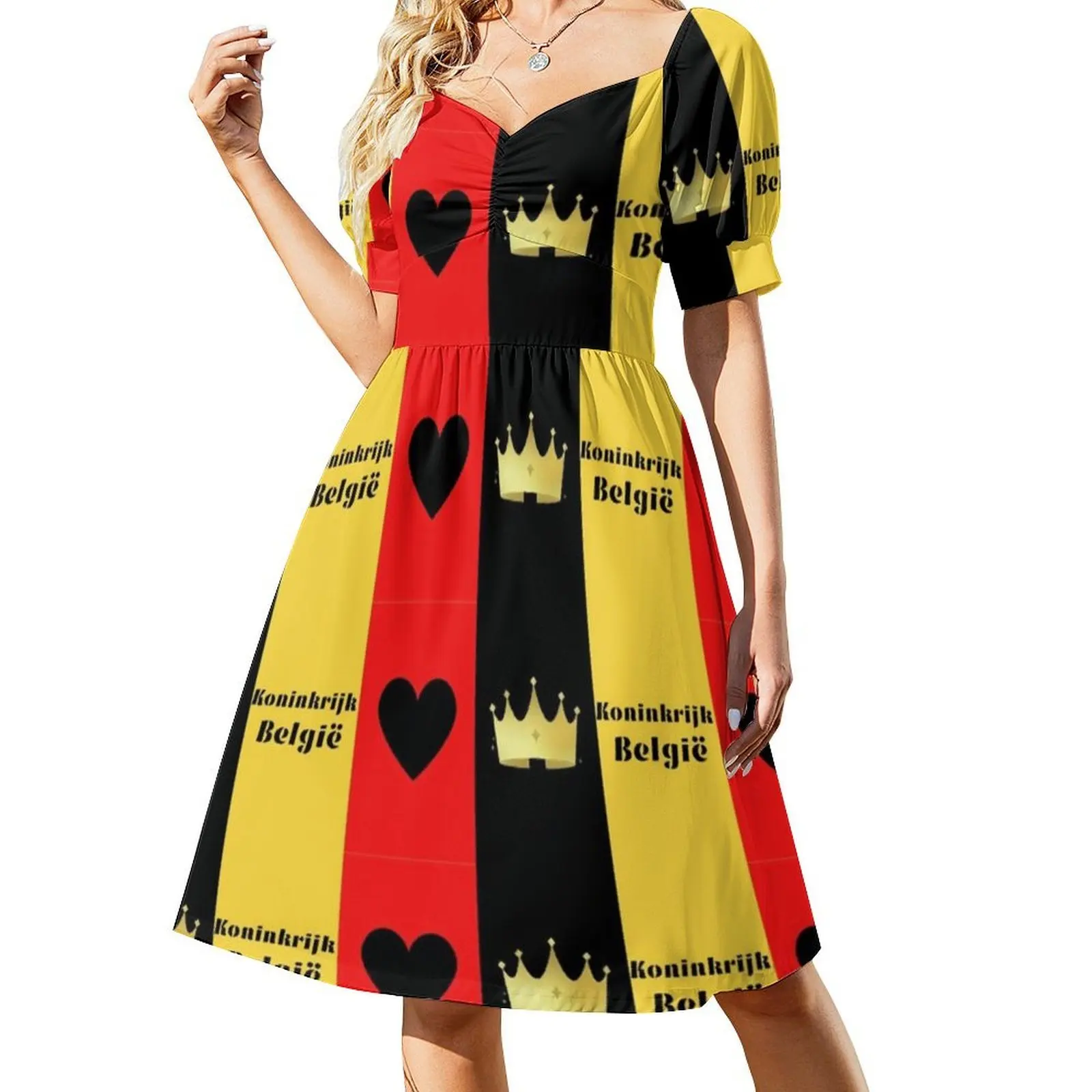 مملكة بلجيكا الكورية نمط فستان كاجوال للنساء بسيط يوميا مكتب سيدة فساتين بلجيكا المملكة العلم الأمة أوروبا