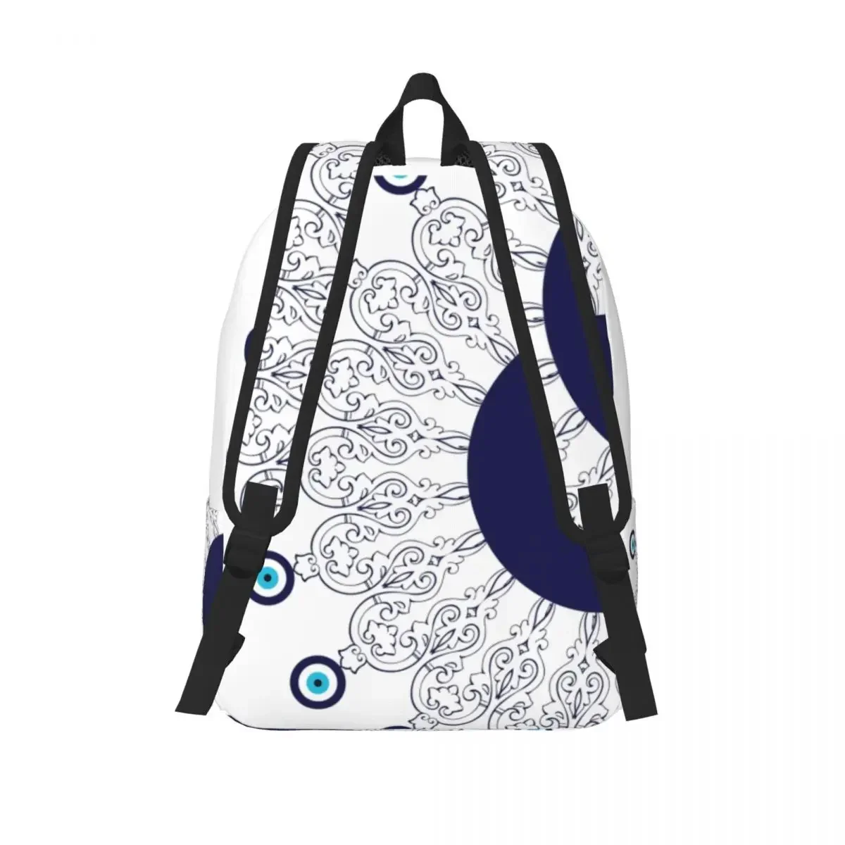 Blu navy bianco mediterraneo malocchio mandala zaino in tela resistente all'acqua scuola universitaria borsa Boho bohémien stampa bookbags