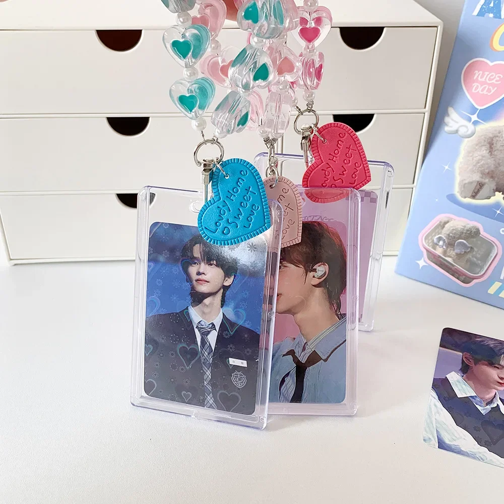 Summer Clear Acrylic 3-Inch Photocard Holder, Heart Keychain Charm, Instant Photo Display Case for Girls and Idol Fans