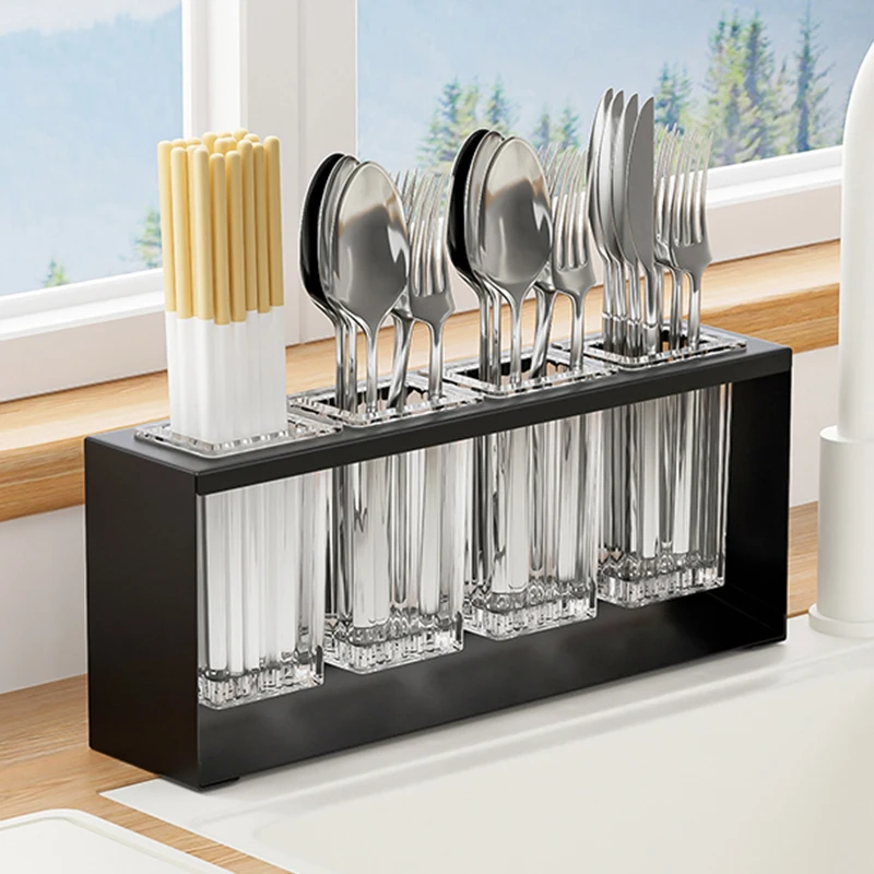 Countertop Sink Chopstick Cage, Multifunctional Tableware Drainage Rack for Spoon Fork Kitchen Utensils Storage