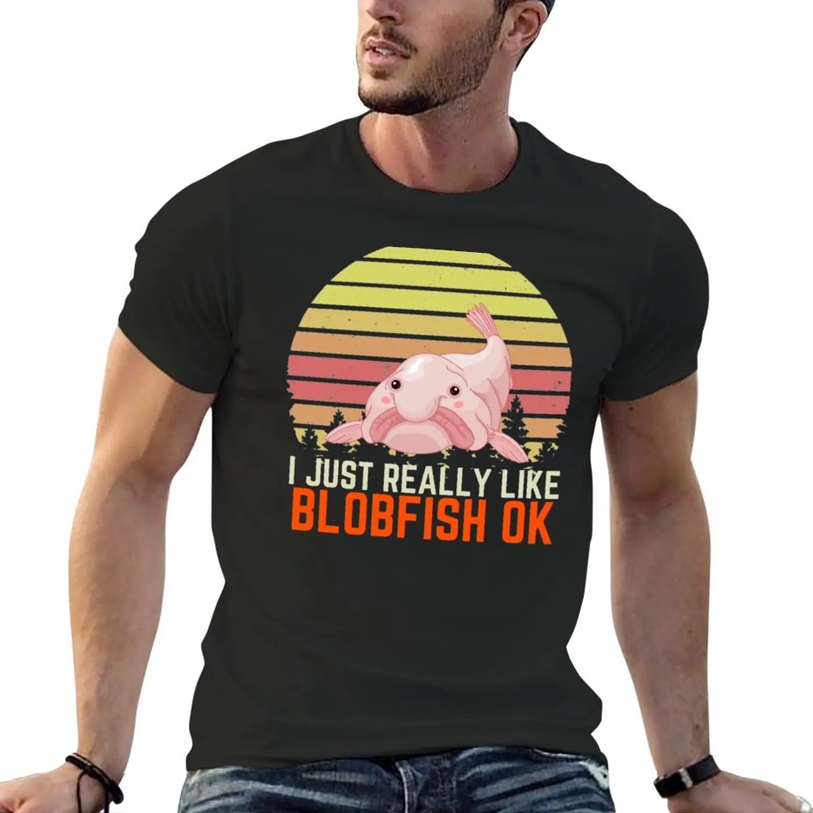 retro vintage I Love Blobfish, I Just Really Like Blobfish OK T-Shirt new edition aesthetic clothes boys whites Men's t shirts