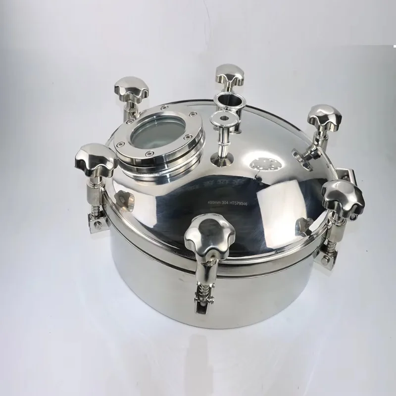 DN500 ضغط من الفولاذ المقاوم للصدأ الصحي على شكل فتحة دائرية مع زجاج 304 316L