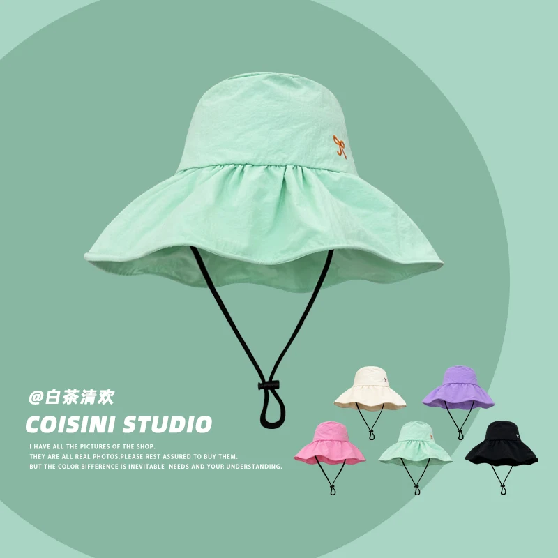 

Summer Mint Mambo Bow Quick Drying Bucket Hats Outdoor Travel UV Protection Versatile Show Face Small Casual Women's Caps