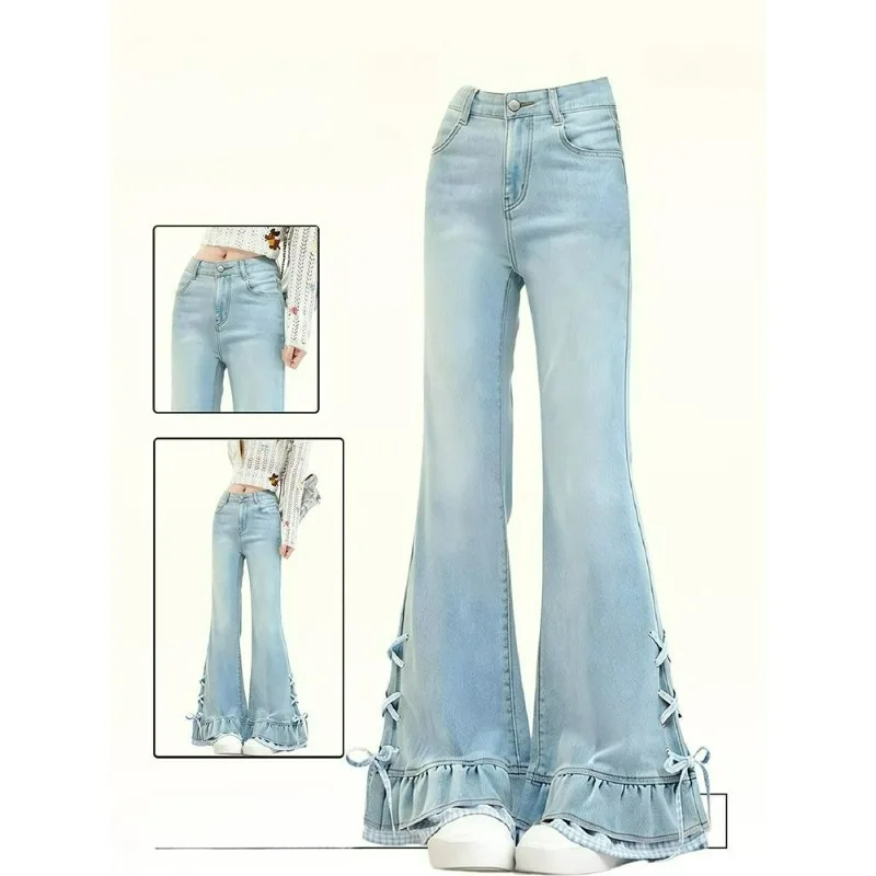 A Chubby Girl's Oversized Light Blue Pairs Slightly Flared Jeans Women's Spring/Summer New Style Slimming Wide-leg Pants Fashion