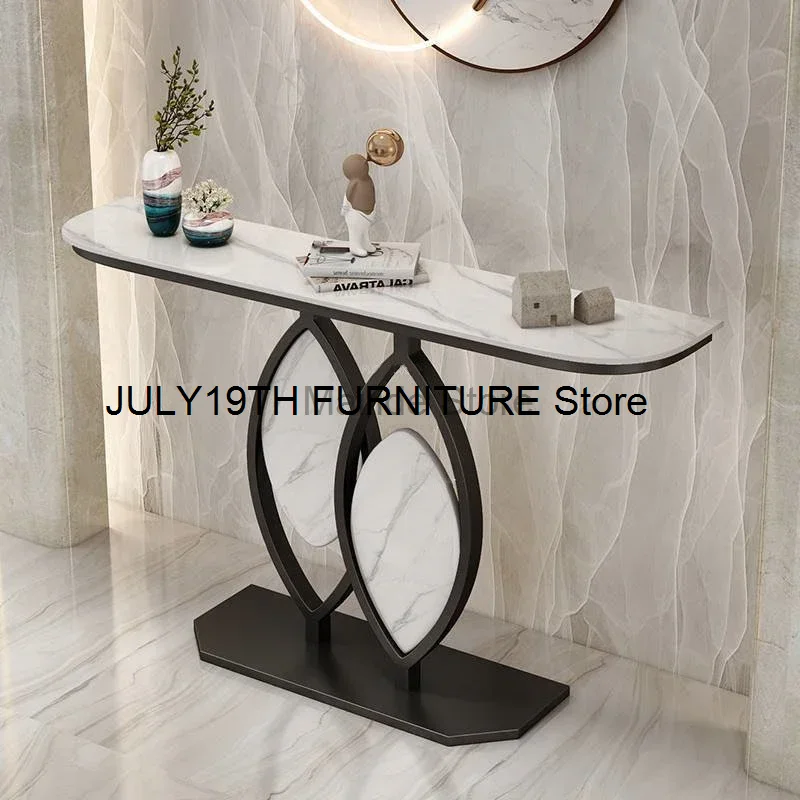 Italian Slate Console Tables Home Entrance Console Table Light Luxury Creative Semicircle Art Porch Table Living Room Furniture