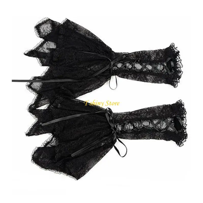 N58F Guantes malla transpirable Mangas brazo gótico Disfraz Halloween ajuste ajustable esencial