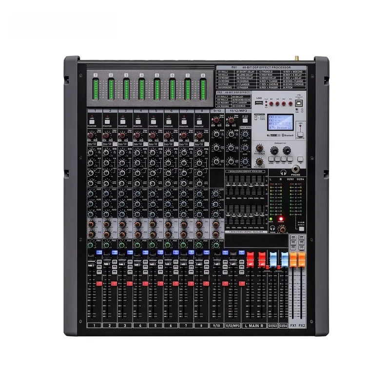 High power 12/16 channel 1000W * 2CH power mixer with Bluetooth 3 assist
