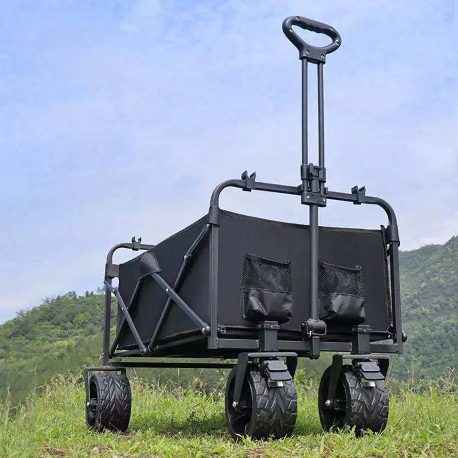 

OEM camping black adjustable heavy duty collapsible car outdoor cart beach picnic foldable camping wagon