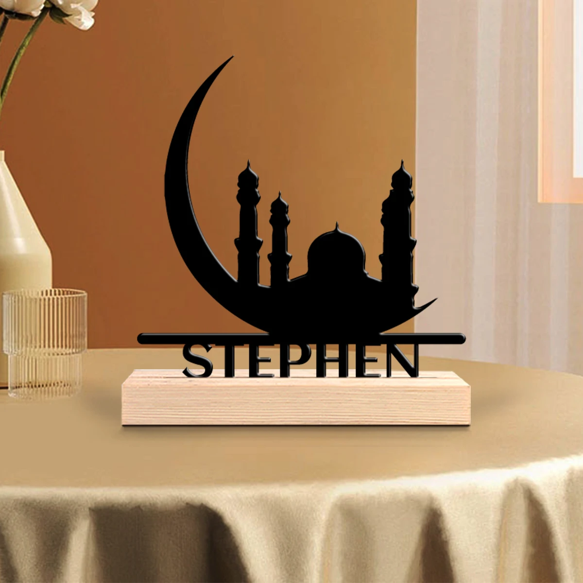 1pc Customizable Metal Desktop Ornaments Custom Content With Wooden Base Perfect for Home or Office Decoration