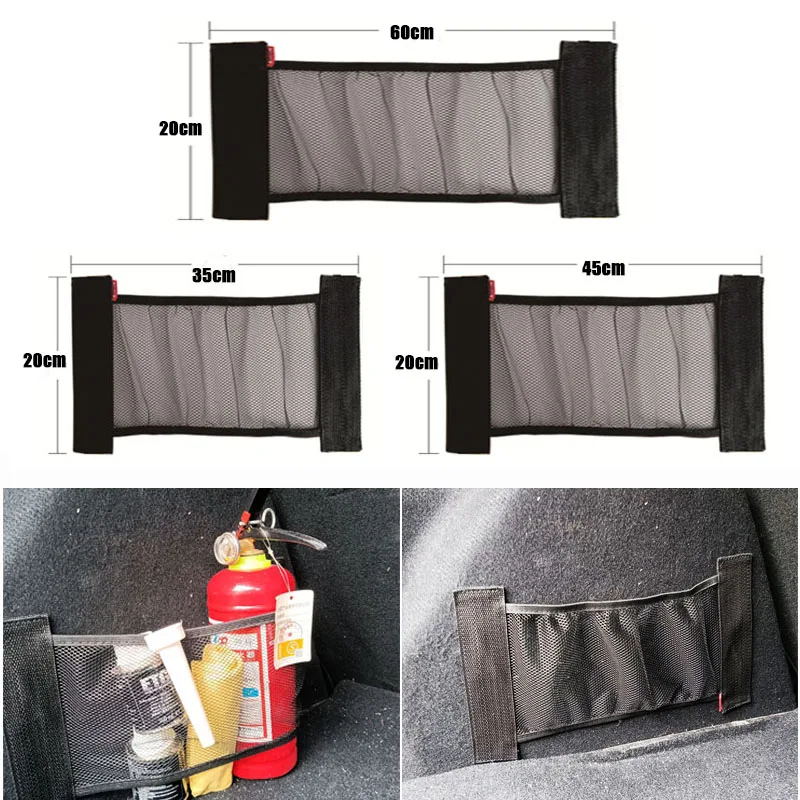 Car Back Rear Trunk Storage Mesh Fixed Straps Car Interior Organizer Extinguisher Storage Net Seat Back Fixing Bag Freeshipping