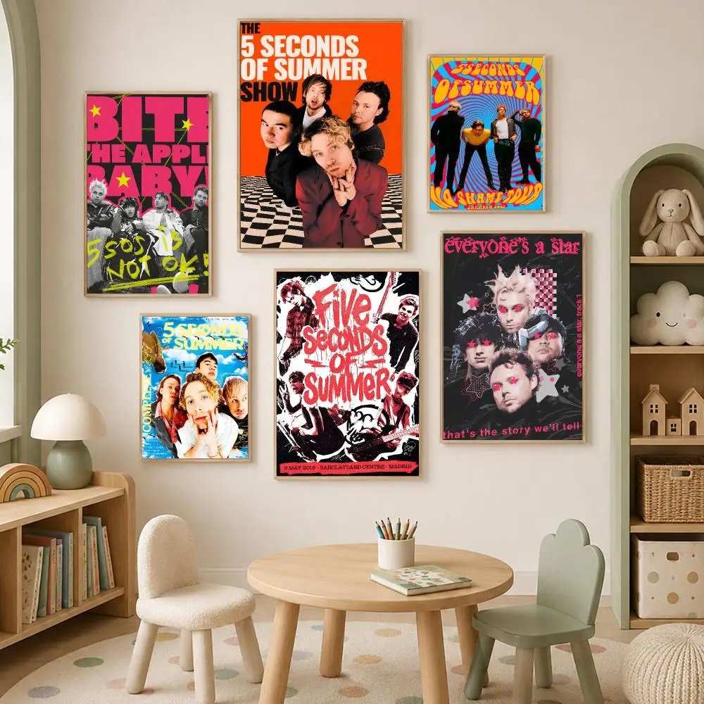 Music Pop Rock 5 Seconds of Summer Poster Self-Stick HD PP paper Wall Art  Waterproof Decor for Bedroom, Living Room，Gift