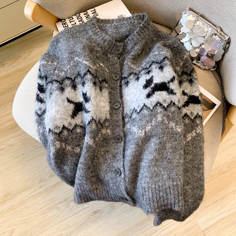 2025, Neu, Europäisch, Kleidung, Herbst, Winter, Pullover, Chic, Sexy, O-Ausschnitt, Cartoon, Hund, Druck, Damen, Langarm, Strick, Strickjacke, Tops, 59046