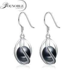 Fashion Cage Pearl Earrings For Women,Cute Real 925 Sterling Silver Natural Freshwater Black Pearl Earring Girls Birthday Gift