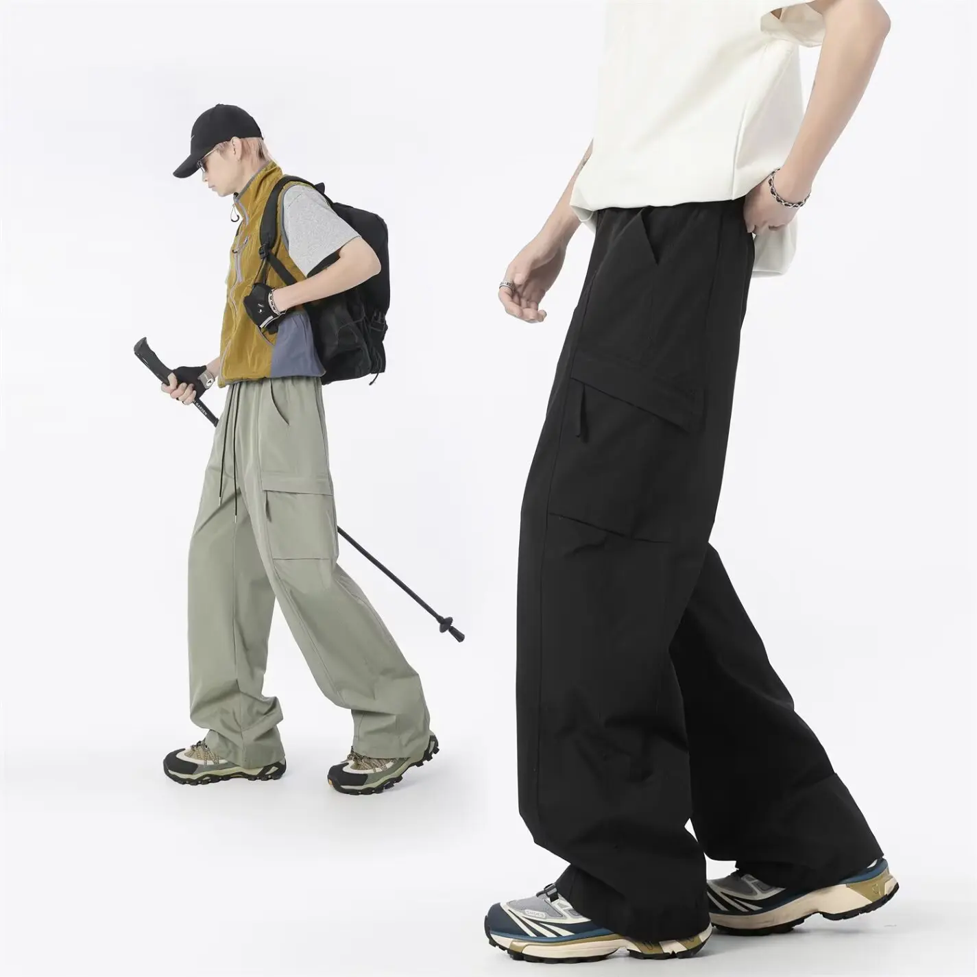 

Мужские повседневные брюки из американского шелка Sle Qui Dry Ice Silk, лето 2023, свободная широкая рабочая одежда, дышащие брюки прямого кроя