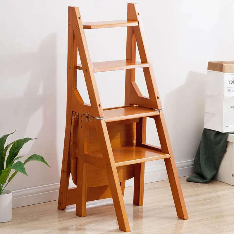 Multi-function Solid Wood Household Ladder Chair Folding Dual-use Ladder Stool Indoor Climbing Pedal Stair Furniture Shipping