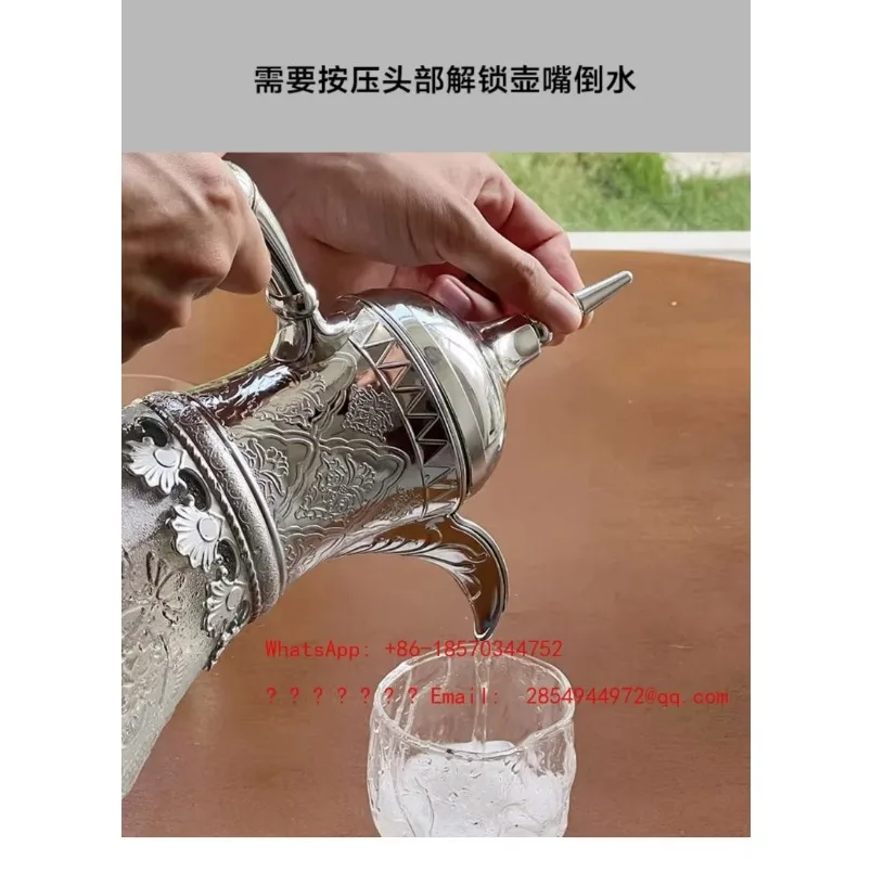 2027   European Style Light Luxury Embossed Glass Cold Water Kettle, Large Capacity Glass Cooling Water Container