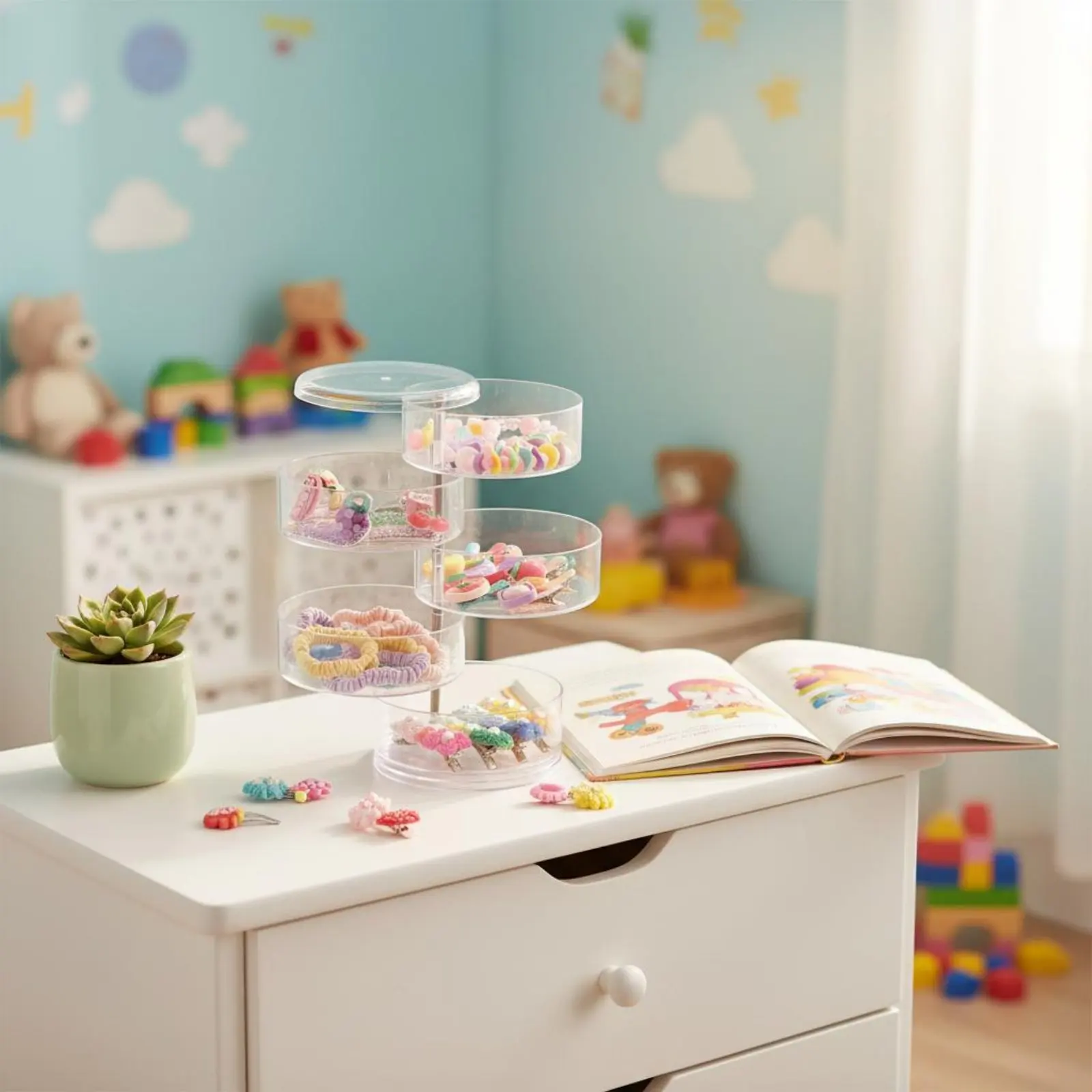 3-tier-collectible-display-case-multi-layer-dustproof-rotating-box-rotating-storage-box-space-saving-for-children-bedroom