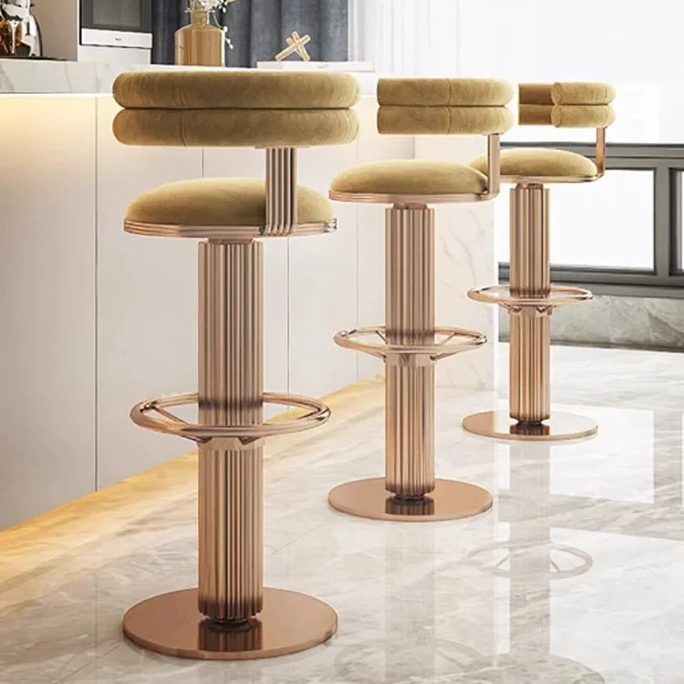 

!@Most Popular Luxury Bar Chair Stainless Steel Rotating High Stool Luxurious Backrest for Outdoor Bars Hotels Receptions